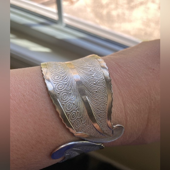 Peacock Feathers Design Clamper Hinged Bracelet Vintage - Picture 12 of 12